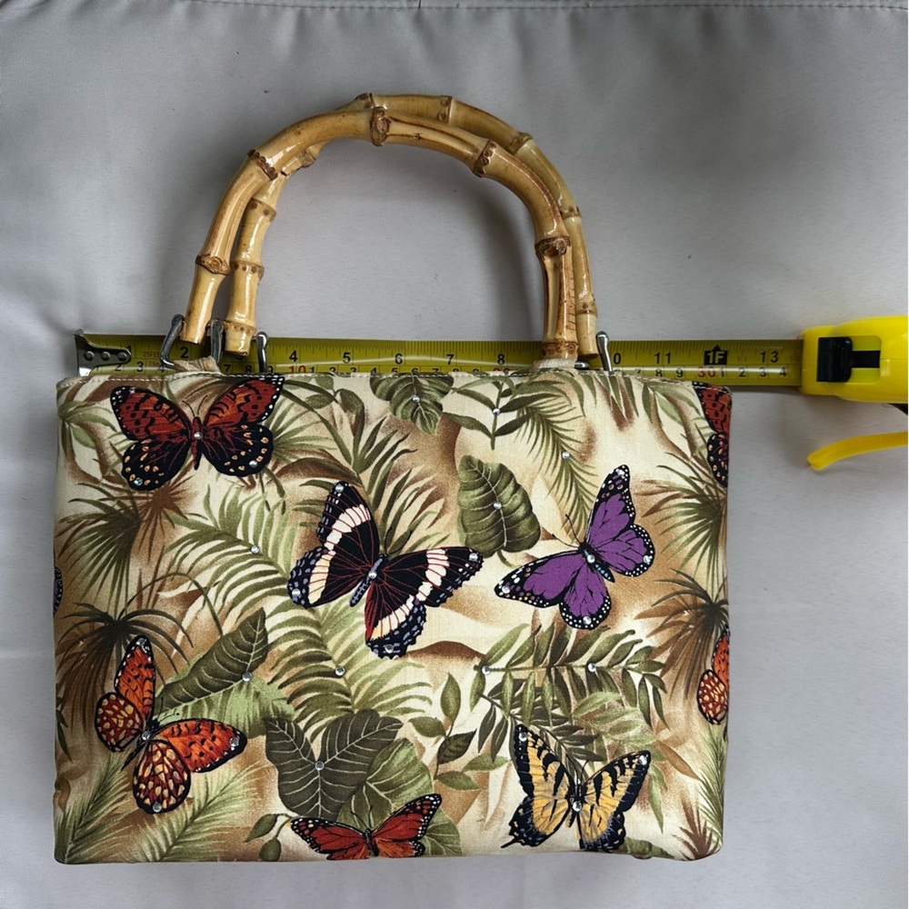 Butterfly Print Bamboo Handle Tote Bag - Picture 8 of 8